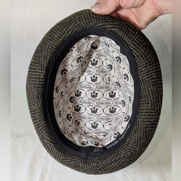 Goorin Bros. L Dark Green & Black Herringbone Tweed Fedora Hat - Picture 10 of 11